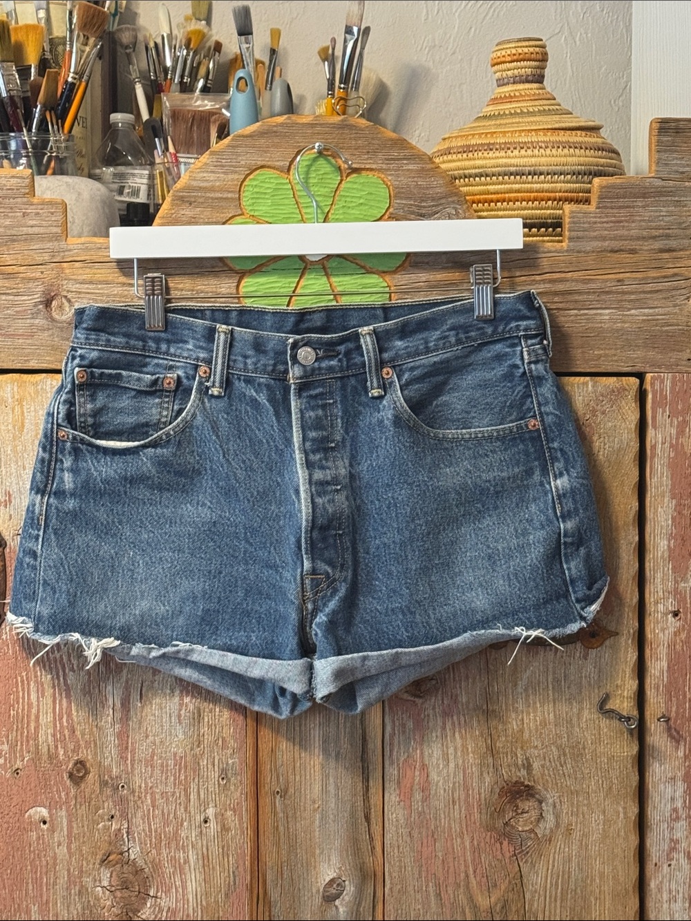 Levi's Medium Wash Roll-Cuff Denim Shorts 501 W34
